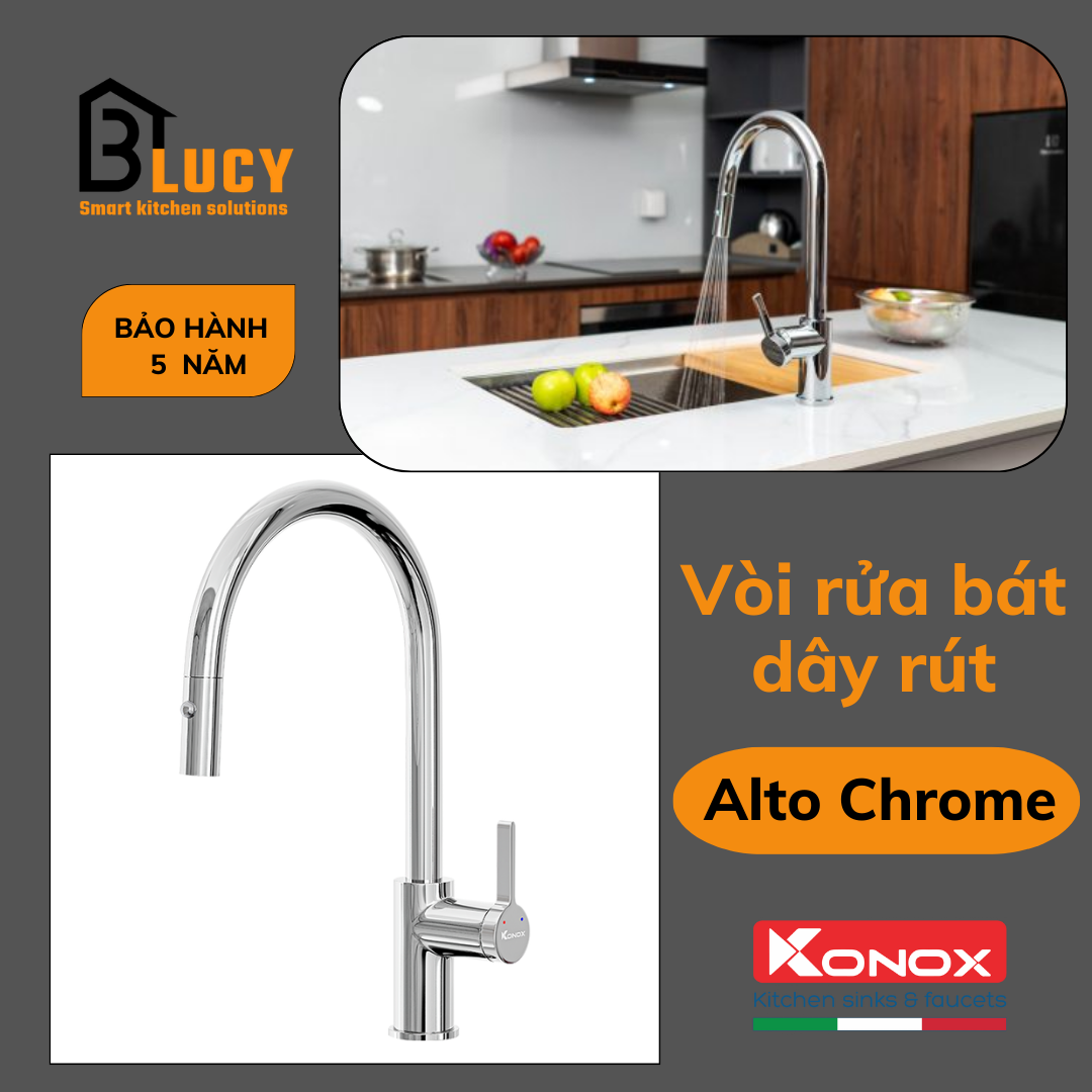 Vòi rửa bát dây rút Konox Alto Chrome